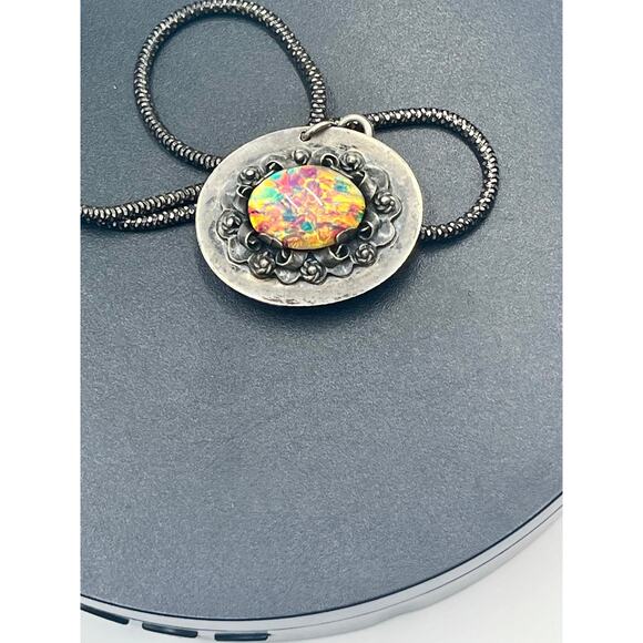 Sterling Silver Vintage Fire Opal Pendant Brooch Necklace Hecho En Mexico 22g - Picture 13 of 15